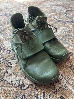 Puma Fenty by Rihanna Olive Green High Top Sneakers Strap Trainers Women’s